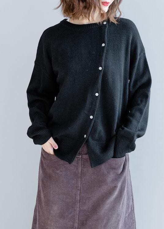 Cute o neck black knitwear plus size clothing pockets knit blouse NCT191011