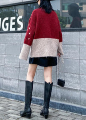 Cute red clothes For Women side open fall fashion patchwork knit sweat tops AT-NTP191211