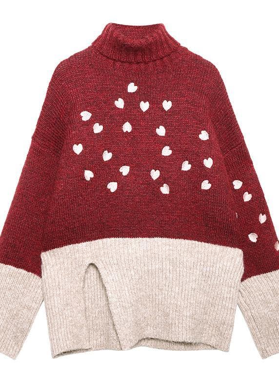 Cute red clothes For Women side open fall fashion patchwork knit sweat tops AT-NTP191211