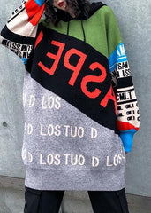 Cute winter patchwork prints knitwear plus size hooded knitted t shirt AT-NTP191101