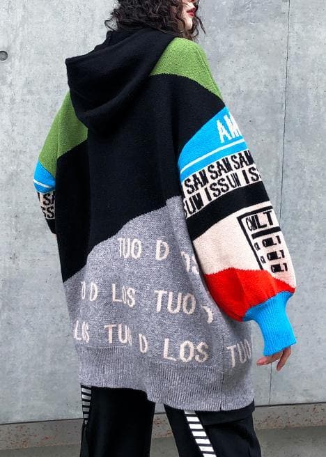 Cute winter patchwork prints knitwear plus size hooded knitted t shirt AT-NTP191101