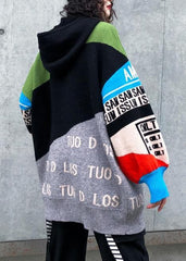 Cute winter patchwork prints knitwear plus size hooded knitted t shirt AT-NTP191101