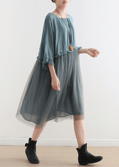 2021 Blue Tull Maxi dresses patchwork chiffon Summer Dresses dylinoshop