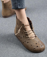 DIY Grey Embossed Hollow Out Boots Lace Up Boots PDX210617