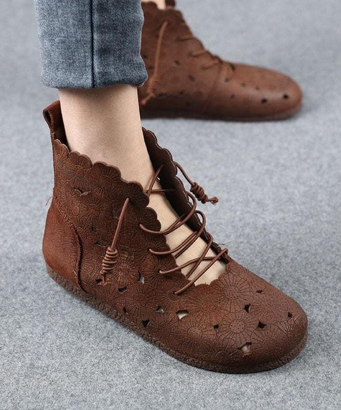 DIY Grey Embossed Hollow Out Boots Lace Up Boots PDX210617