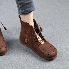 DIY Grey Embossed Hollow Out Boots Lace Up Boots PDX210617
