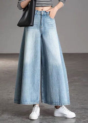 DIY Light Blue fashion Pockets Casual Wide Leg Fall Denim Pants BSNZ-LPTS211014