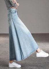 DIY Light Blue fashion Pockets Casual Wide Leg Fall Denim Pants BSNZ-LPTS211014