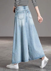 DIY Light Blue fashion Pockets Casual Wide Leg Fall Denim Pants BSNZ-LPTS211014