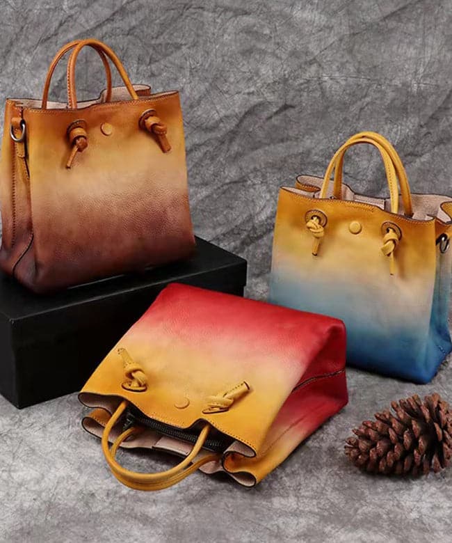 DIY Yellow Rub color Paitings Calf Leather Tote Handbag ZPBAG-BGS220209