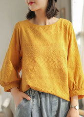 DIY Yellow fashion Hollow Out Embroideried Fall Long sleeve Tops GK-LTP211019