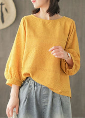 DIY Yellow fashion Hollow Out Embroideried Fall Long sleeve Tops GK-LTP211019