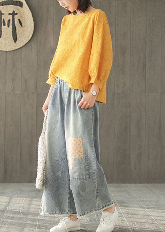 DIY Yellow fashion Hollow Out Embroideried Fall Long sleeve Tops GK-LTP211019