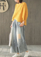 DIY Yellow fashion Hollow Out Embroideried Fall Long sleeve Tops GK-LTP211019