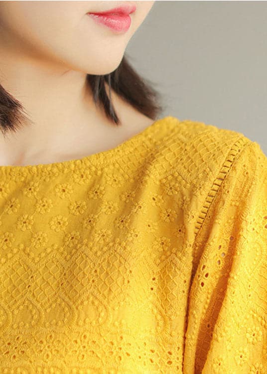 DIY Yellow fashion Hollow Out Embroideried Fall Long sleeve Tops GK-LTP211019