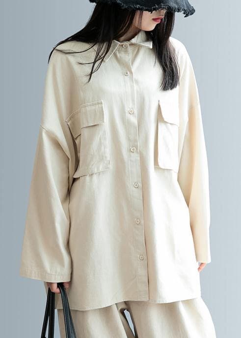 DIY beige clothes For Women lapel pockets Knee shirt LTP201026