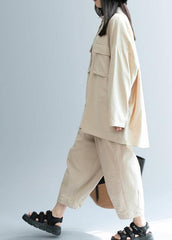 DIY beige clothes For Women lapel pockets Knee shirt LTP201026