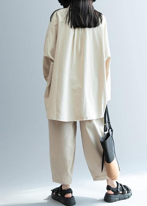 DIY beige clothes For Women lapel pockets Knee shirt LTP201026