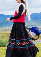 DIY black Cotton quilting clothes pleated tunic embroidery skirt SKTS191217