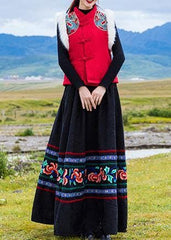 DIY black Cotton quilting clothes pleated tunic embroidery skirt SKTS191217