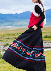 DIY black Cotton quilting clothes pleated tunic embroidery skirt SKTS191217