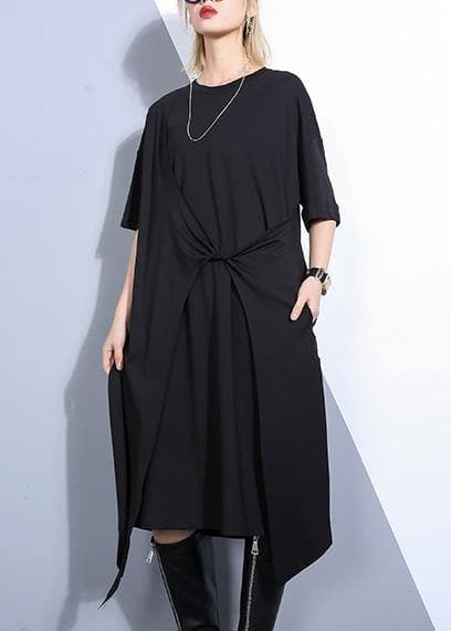 DIY black cotton clothes For Women asymmetric long summer Dresses AT-SDL190411