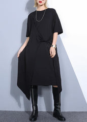 DIY black cotton clothes For Women asymmetric long summer Dresses AT-SDL190411