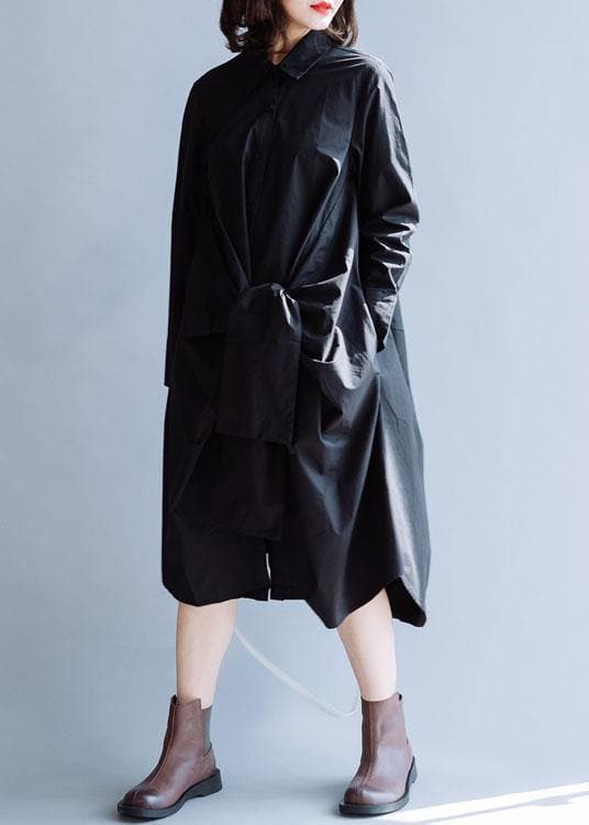 DIY black cotton clothes For Women lapel asymmetric long fall Dress FDL191011