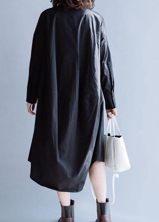 DIY black cotton clothes For Women lapel asymmetric long fall Dress FDL191011