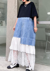 DIY black cotton clothes Women o neck patchwork cotton robes summer Dress AT-SDL200508