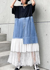 DIY black cotton clothes Women o neck patchwork cotton robes summer Dress AT-SDL200508