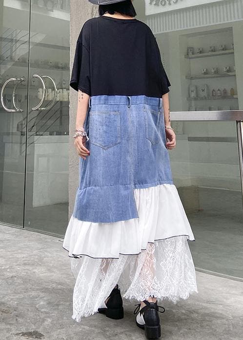 DIY black cotton clothes Women o neck patchwork cotton robes summer Dress AT-SDL200508