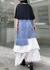 DIY black cotton clothes Women o neck patchwork cotton robes summer Dress AT-SDL200508