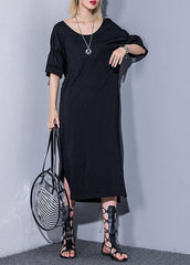 DIY black cotton clothes v neck Robe summer Dress AT-SDL190411