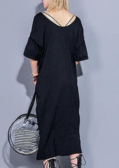 DIY black cotton clothes v neck Robe summer Dress AT-SDL190411