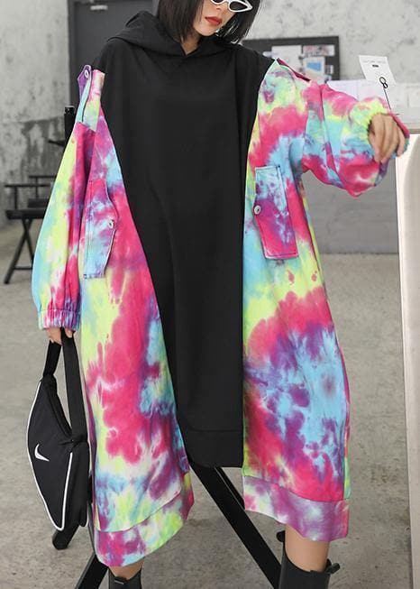 DIY black patchwork print clothes o neck asymmetric shift Dresses AT-FDL200909