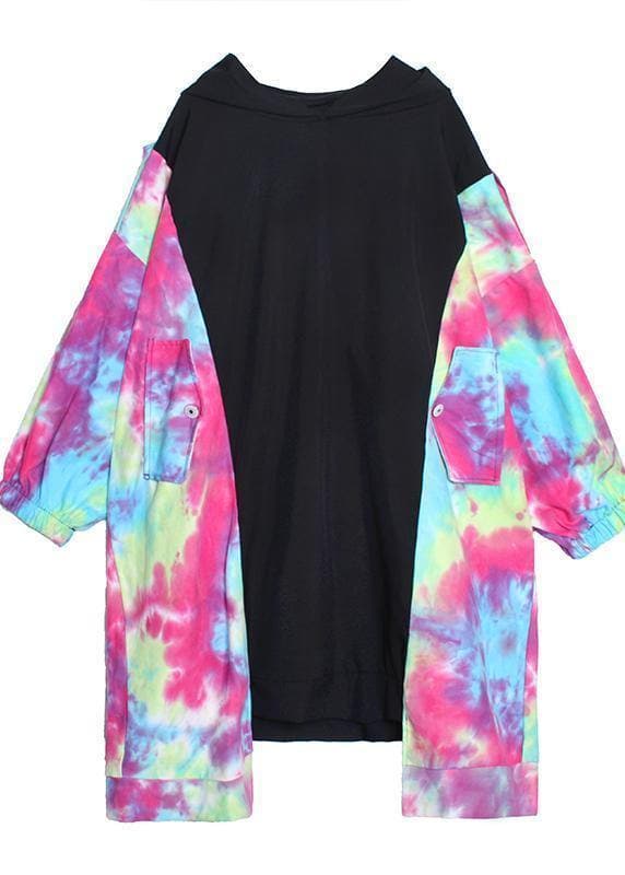 DIY black patchwork print clothes o neck asymmetric shift Dresses AT-FDL200909