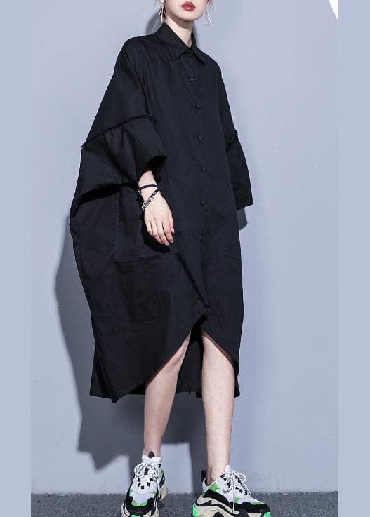DIY black quilting clothes lapel asymmetric Maxi spring Dresses AT-LTP201228
