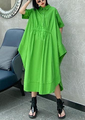 DIY green cotton clothes Women lapel asymmetric Kaftan Dress AT-SDL200508