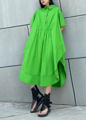 DIY green cotton clothes Women lapel asymmetric Kaftan Dress AT-SDL200508