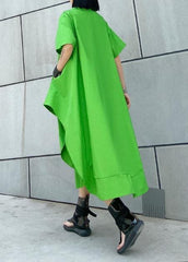 DIY green cotton clothes Women lapel asymmetric Kaftan Dress AT-SDL200508