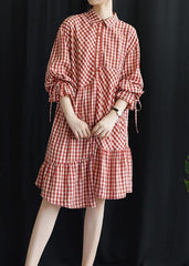 DIY lapel asymmetric Cotton dresses Fashion Ideas red Plaid Dress fall FDM190827