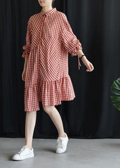 DIY lapel asymmetric Cotton dresses Fashion Ideas red Plaid Dress fall FDM190827