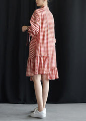 DIY lapel asymmetric Cotton dresses Fashion Ideas red Plaid Dress fall FDM190827