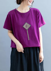 DIY o neck patchwork clothes For Women Christmas Gifts purple shirt STP200725