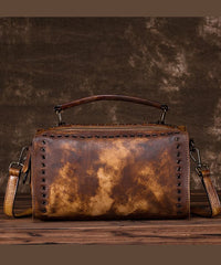 DIY retro Yellow Rub color Paitings Calf Leather Messenger Bag BGS220210