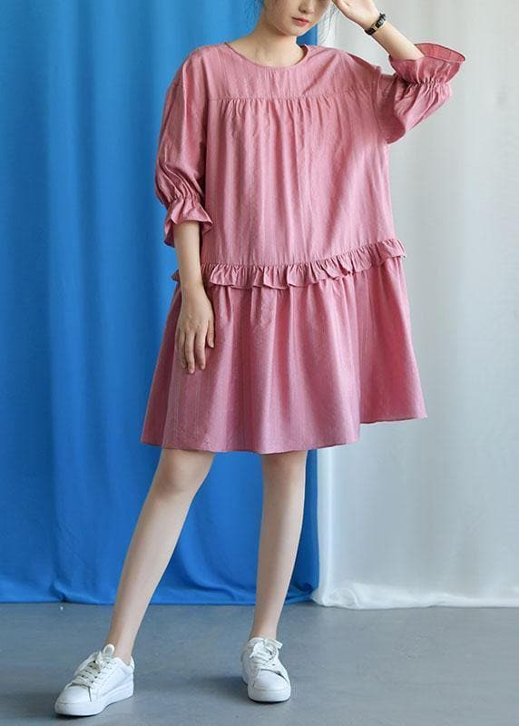 DIY ruffles collar cotton clothes Outfits pink Dresses fall FDM190827