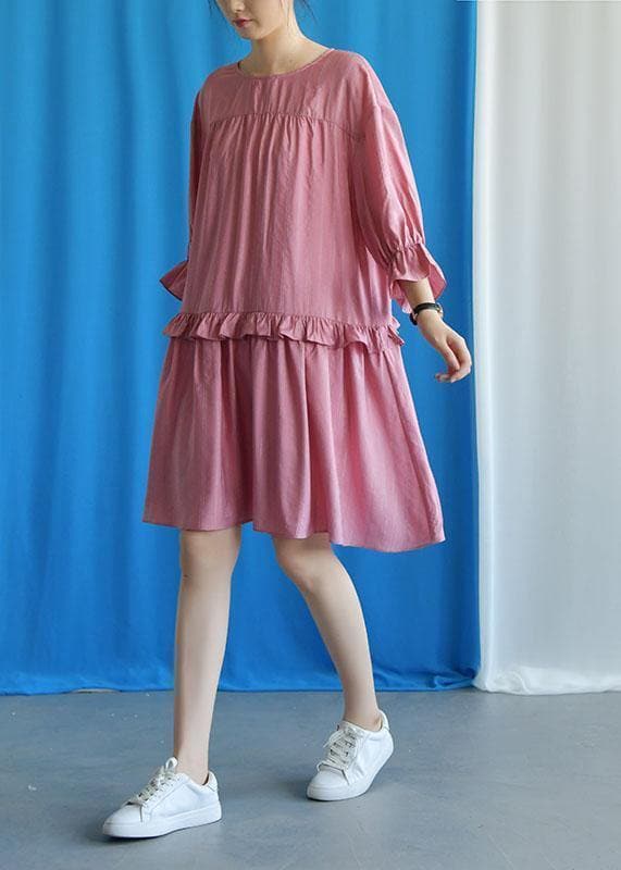 DIY ruffles collar cotton clothes Outfits pink Dresses fall FDM190827
