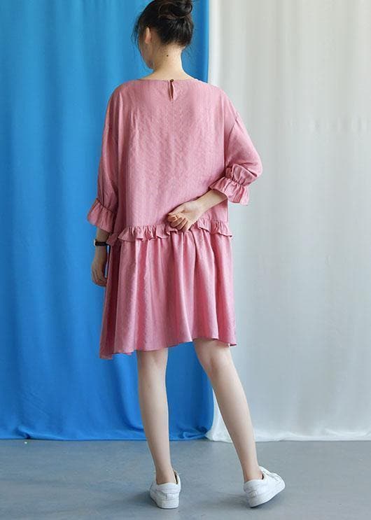 DIY ruffles collar cotton clothes Outfits pink Dresses fall FDM190827