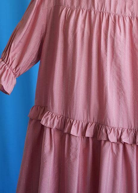 DIY ruffles collar cotton clothes Outfits pink Dresses fall FDM190827
